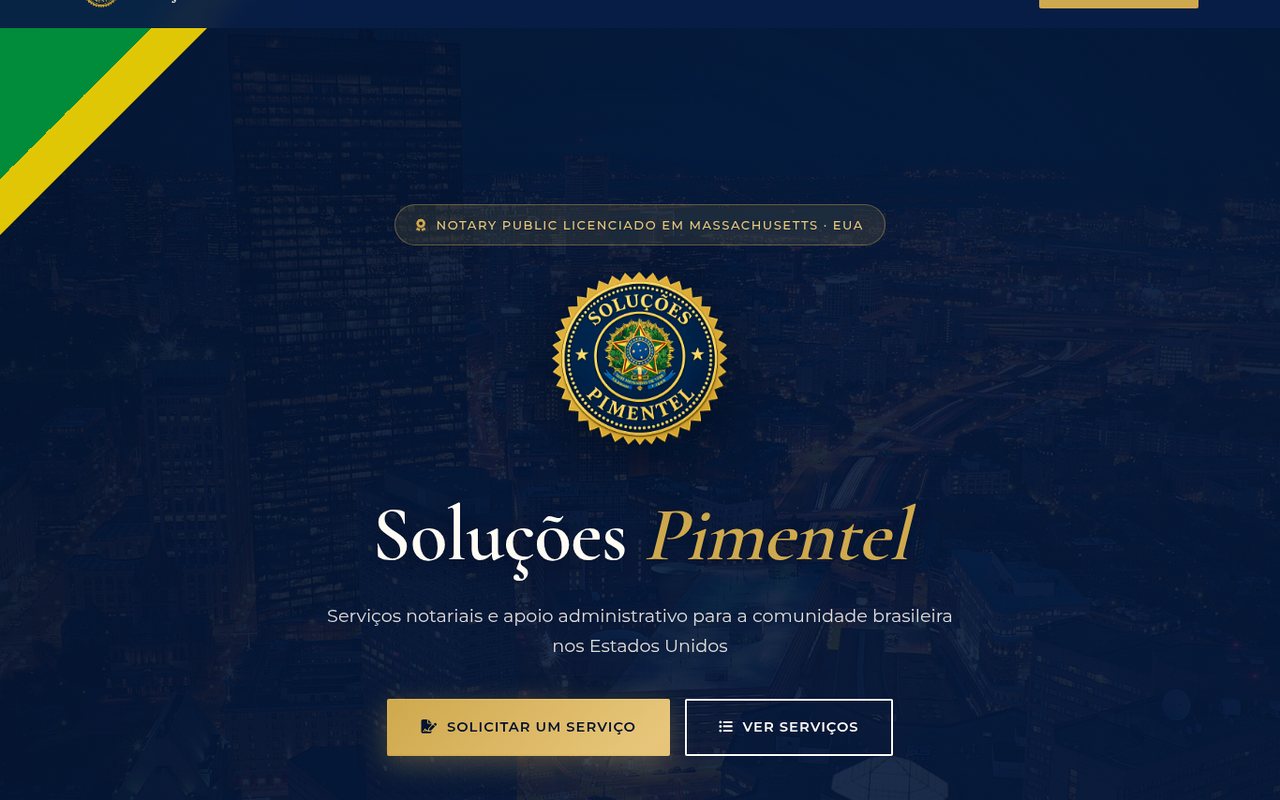 Página inicial do site Soluções Pimentel — negócio multi-serviços em Massachusetts